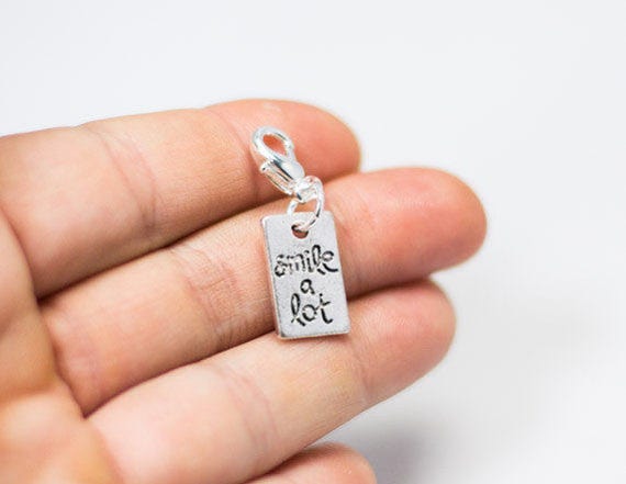 Lächeln Clip Auf Charm | Smile Alot Armband Keep Lächelnd Glück On Reißverschluss Anhänger Geldbörse Add Charm Fröhlicher - S813 von katscharms