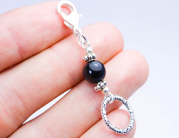Obsidian Geldbörse Charm - Schwarz 8 Mm Clip Auf Individueller Schmuck Scc653 von katscharms