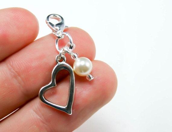 Perlen Herz Clip On Charm | Hochzeit Armband Add On Brautjungfer Scc100 von katscharms