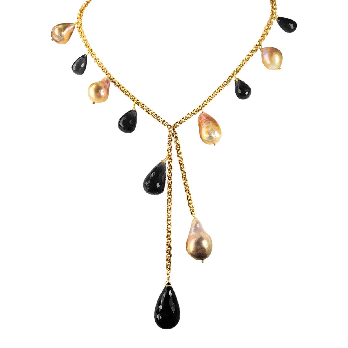 River Perlmutt Und Gold Rauchquarz Y-Halskette River Perlmutt Und Gold Rauchquarz Y-Halskette von katzahranjewellery