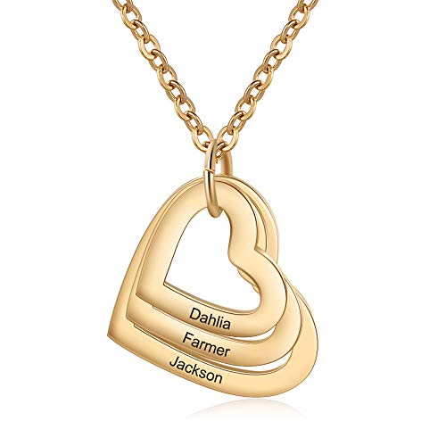 kaululu Halskette Damen Personalisiertes Kette mit Namen Namenskette mit Herz Edelstahl Silber 925 Anhänger für Mama Frauen Muttertagsgeschenk Personalisierter Schmuck (Gold-3 Name) von kaululu