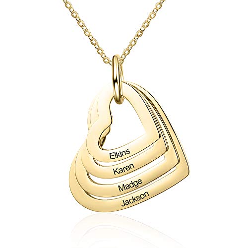 kaululu Halskette Damen Personalisiertes Kette mit Namen Namenskette mit Herz Edelstahl Silber 925 Anhänger für Mama Frauen Muttertagsgeschenk Personalisierter Schmuck (Gold-4 Name) von kaululu