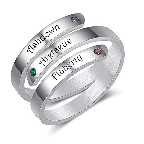 kaululu Personalisierte Damen Ringe mit Namen Gravur Silber Edelstahl Kreuz Ringe Schmuck Ring Geschenk für BFF Mutter Tochter (3 Names) von kaululu