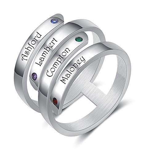 kaululu Personalisierte Damen Ringe mit Namen Gravur Silber Edelstahl Kreuz Ringe Schmuck Ring Geschenk für BFF Mutter Tochter (4 Names) von kaululu