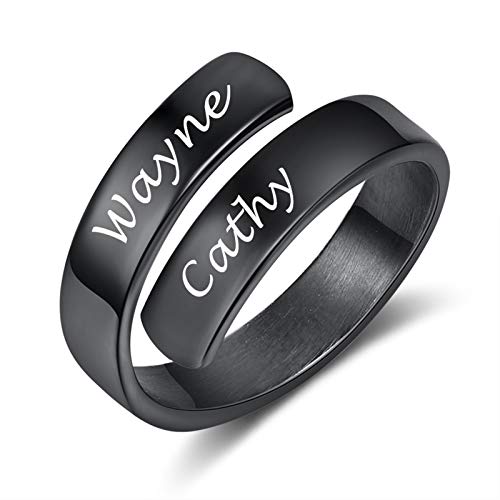 KAULULU Personalisierte Herren Damen Ringe mit Namen Gravur Silber Edelstahl Ringe Schmuck Ring für BFF (Black) von kaululu