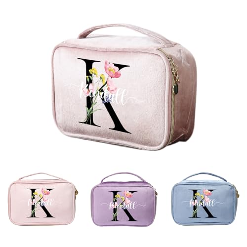 Kaululu Klein Kosmetiktasche Damen Personalisierte Kulturtasche Graviert mit Geburtstagsblume und Name Kosmetiktasche zum Aufhängen Make Up Tasche Cosmetic Bag Organizer für Reisen (D) von kaululu