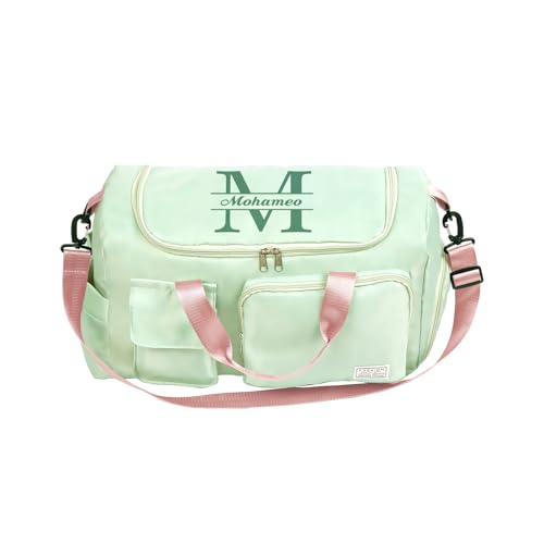 Kaululu Personalisierte Reisetasche mit Namen für Herren und Damen Große Faltbare Handgepäck Reisetasche Sporttasche Weekender Gym Duffle Bag für Camping Reisen (B-Grün) von kaululu