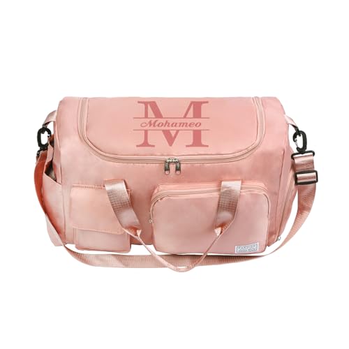 Kaululu Personalisierte Reisetasche mit Namen für Herren und Damen Große Faltbare Handgepäck Reisetasche Sporttasche Weekender Gym Duffle Bag für Camping Reisen (B-Rosa) von kaululu
