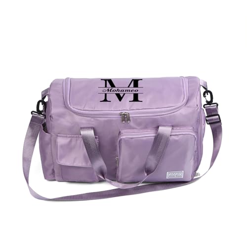 Kaululu Personalisierte Reisetasche mit Namen für Herren und Damen Große Faltbare Handgepäck Reisetasche Sporttasche Weekender Gym Duffle Bag für Camping Reisen (B-Violett) von kaululu