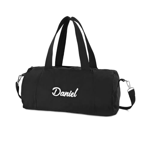 Kaululu Personalisierte Reisetasche mit Namen für Herren und Damen Große Faltbare Handgepäck Reisetasche Sporttasche Weekender Gym Duffle Bag für Camping Reisen (Schwarz) von kaululu