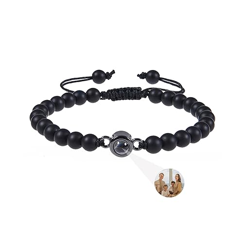 Kaululu Personalisiertes Foto Armband Mit Bild im Stein - Projektion Herren Mit Gravur Familie Paar Personalisierte Geschenke Männer Vatertagsgeschenk (Stil 1) von kaululu