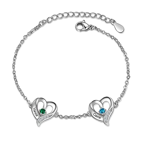 kaululu Armband mit Namen Personalisiert Damen Armband mit Gravur Herz Unendlich Mutter Tochter Armband mit Geburtsstein Muttertagsgeschenk Geschenke für Frauen Personalisierte Geschenke (2 namen) von kaululu