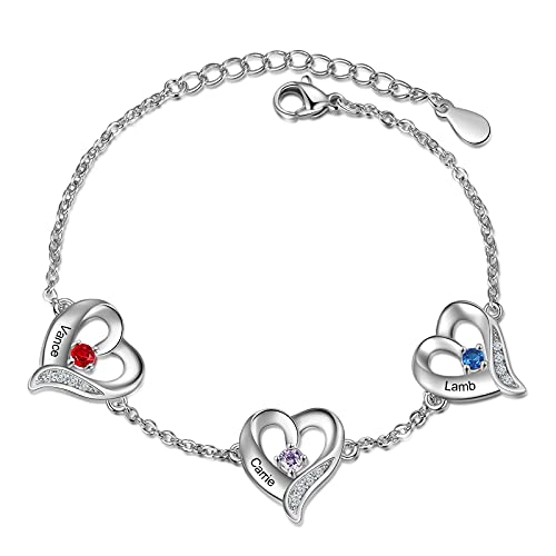 kaululu Armband mit Namen Personalisiert Damen Armband mit Gravur Herz Unendlich Mutter Tochter Armband mit Geburtsstein Muttertagsgeschenk Geschenke für Frauen Personalisierte Geschenke (3 namen) von kaululu