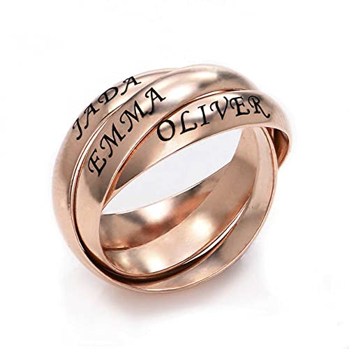 kaululu Damen Personalisiert 3 Ringe Ineinander mit 3 Namen Geflochten Twisted Knoten Knuckle Band Wickelring Verlobungsring Trauring Geschenk für Frau Freundin Mutter und Tochter Rosegold 6 von kaululu