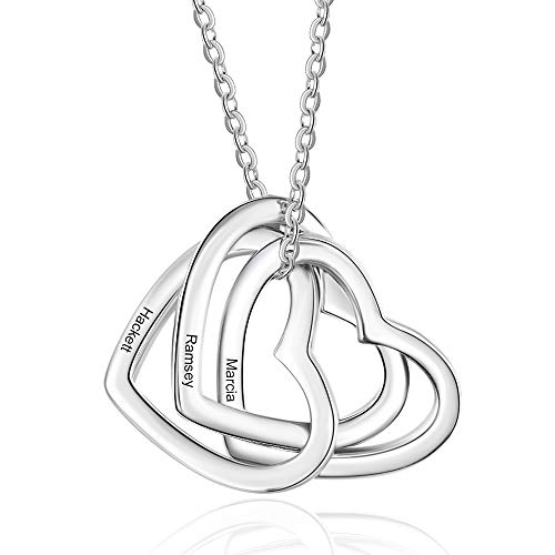 kaululu Halskette Damen Personalisiertes Kette mit Namen Namenskette mit Herz Edelstahl Silber 925 Anhänger für Mama Frauen Muttertagsgeschenk Personalisierter Schmuck (#Silber-3 Name) von kaululu