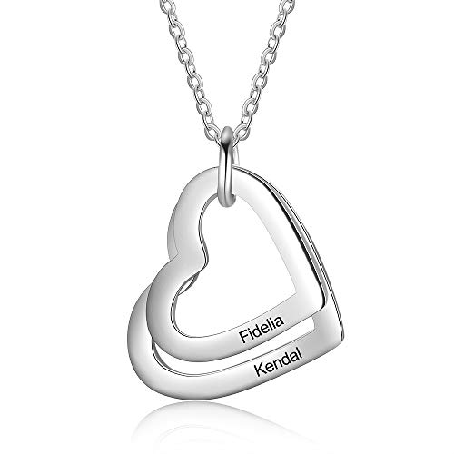 kaululu Halskette Damen Personalisiertes Kette mit Namen Namenskette mit Herz Edelstahl Silber 925 Anhänger für Mama Frauen Muttertagsgeschenk Personalisierter Schmuck (Silber-2 Name) von kaululu