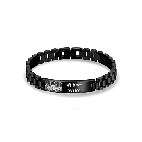 kaululu Herren Armbänder mit Namen Foto Gravur Personalisierte Armbänder Gold Edelstahl für Männer Schmuck Geschenke für ihn Vater und Sohn Bruder Ehemann von kaululu