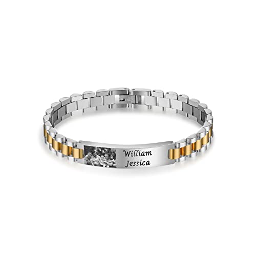 kaululu Herren Armbänder mit Namen Foto Gravur Personalisierte Armbänder Gold Silber Edelstahl für Männer Schmuck Geschenke für ihn Vater und Sohn Bruder Ehemann von kaululu