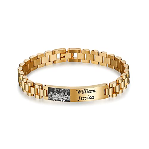 kaululu Herren Armbänder mit Namen Foto Gravur Personalisierte Armbänder Schwarz Edelstahl für Männer Schmuck Geschenke für ihn Vater und Sohn Bruder Ehemann von kaululu