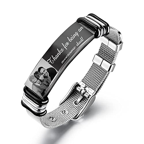 kaululu Herren Personalisiert Armbander mit Namen Foto Gravur Edelstahl Armband Geschenk für ihn Vatertag/Valentinstag/Geburtstag/Weihnachten (Schwarz-1) von kaululu