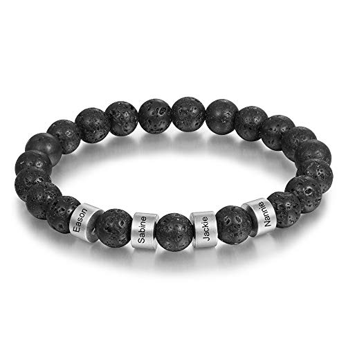 kaululu Personalisiert Armbander mit 4 Namen Herren Männer Perlenarmband Stein Armband mit Einstellbar Geschenk für Vatertag Valentinstag Weihnachten von kaululu