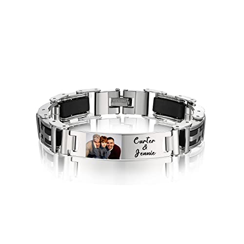 kaululu Armband Herren mit Gravur Personalisiertes Armband mit Namen Foto Armband Herren Edelstahl Personalisierte Geschenke Männer Vatertagsgeschenk Jahrestag Geschenk für Ihn von kaululu