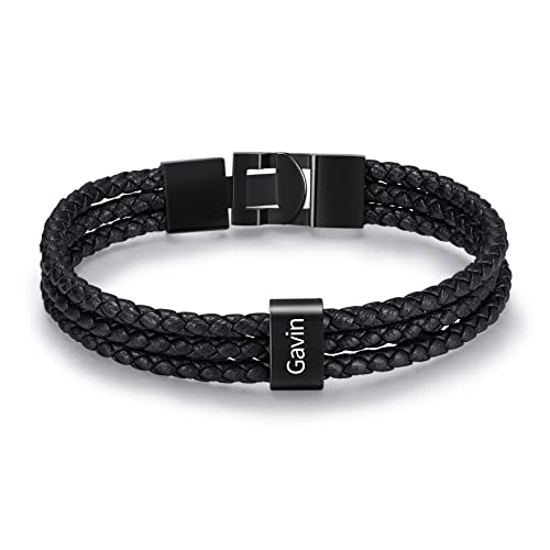 kaululu Personalisierte Herren Lederarmbänder mit 1-6 Namen Gravur Beads Edelstein Familie Herren Armbänder für Männer Frauen BFF Personalisie Geschenke von kaululu