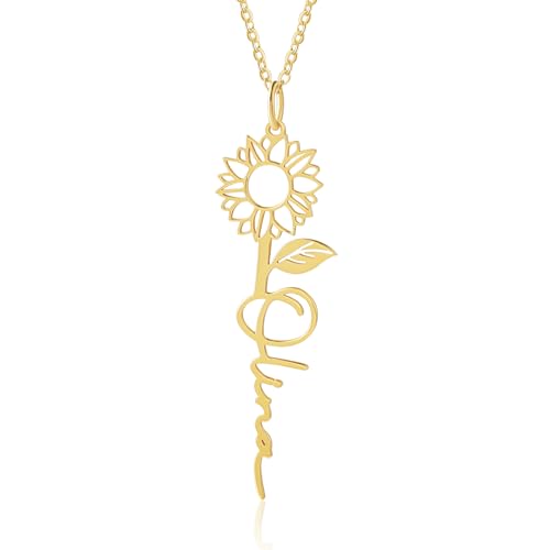 kaululu Kette Damen Personalisiertes Kette mit Namen Gravur Herz Geburt Blume Anhänger Namenskette für Mama Frau Mädchen Muttertagsgeschenk Personalisierter Schmuck (Gold) von kaululu