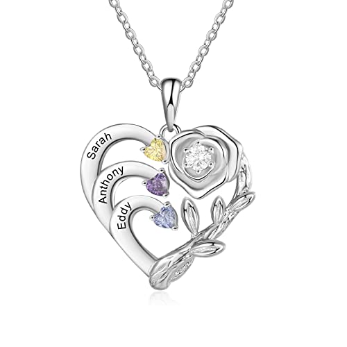 kaululu Kette mit Gravur Damen Herz Anhänger Mama Kette Personalisiert Namenskette für Mutter Halskette Damen Silber Muttertagsgeschenke Jahrestagsgeschenke von kaululu
