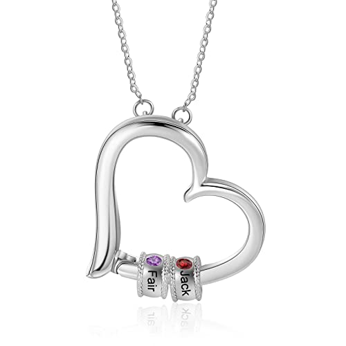 kaululu Kette mit Gravur Personalisierte Halskette Damen Silber Halskette mit Namen der Kinder für Mama Silber Herz Anhänger Mutter Tochter Kette Muttertag Geburtstagsgeschenke von kaululu