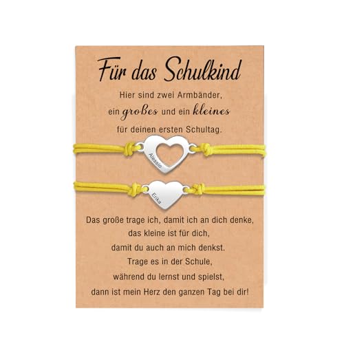 kaululu Mutter Tochter Armband Personalisiert Armband mit Namen Gravur Schulkind Armband für Jungen und Mädchen Schulanfang Geschenke Einschreibung Geschenke Mutter Tochter Geschenk (Gelb) von kaululu