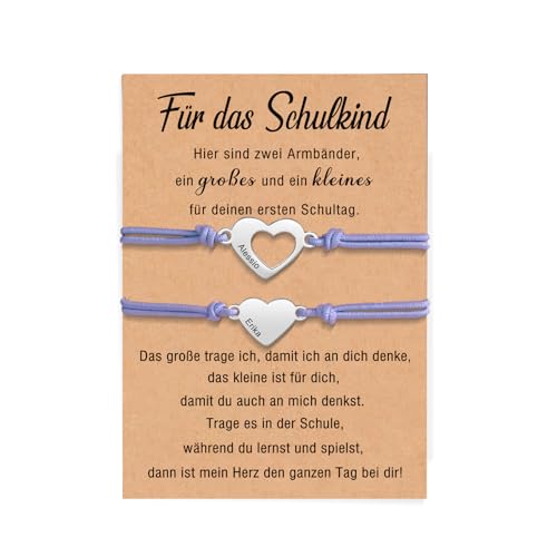 kaululu Mutter Tochter Armband Personalisiert Armband mit Namen Gravur Schulkind Armband für Jungen und Mädchen Schulanfang Geschenke Einschreibung Geschenke Mutter Tochter Geschenk (Lila) von kaululu