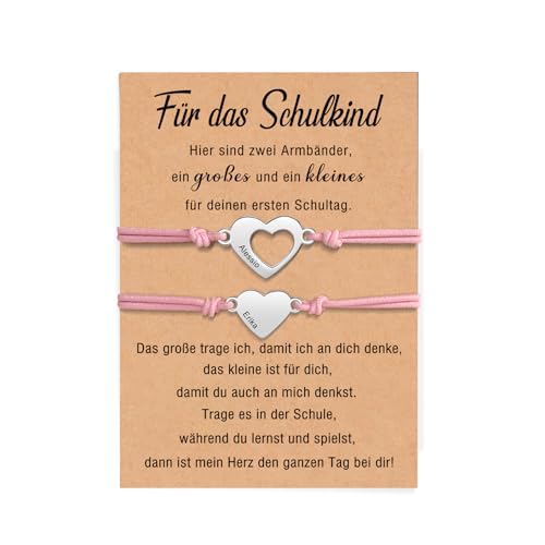 kaululu Personalisiertes Mutter-Tochter Armband mit Namen Gravur Schulkind Armband für Jungen und Mädchen Schulanfang Geschenke Einschreibung Geschenke Mutter Tochter Geschenk (Rosa) von kaululu