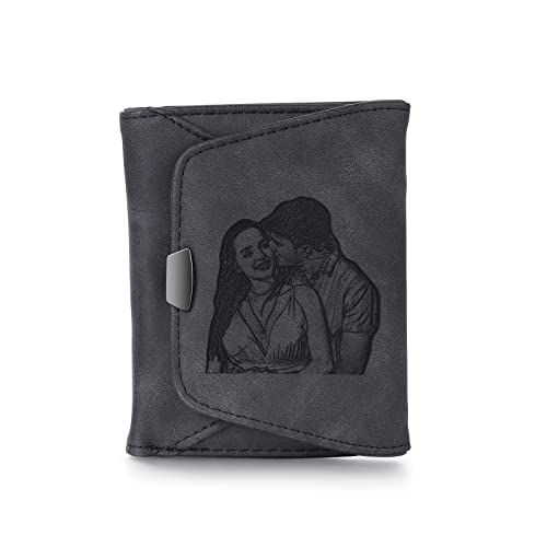 kaululu PU Leder Geldbörse für Damen Personalisierte Geldbörse mit Foto kleine Faltbare Geldbörse für Mädchen RFID Geldbörse mit Reißverschluss Geldspar-Geldbörsen Geschenke für sie von kaululu