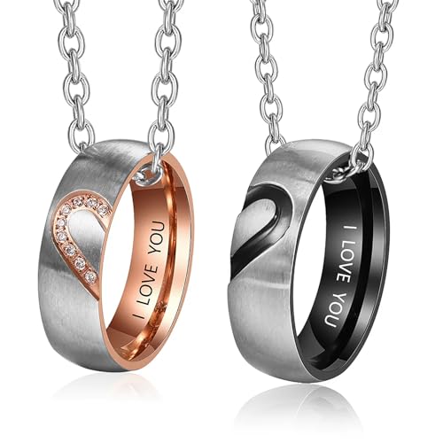 kaululu Pärchen Kette mit Gravur Personalisierte Kette Freundschaftsringe Paar Partnerringe Bff Ketten Partner Geschenke Couple Geschenke Partnerringe für Sie und Ihn von kaululu