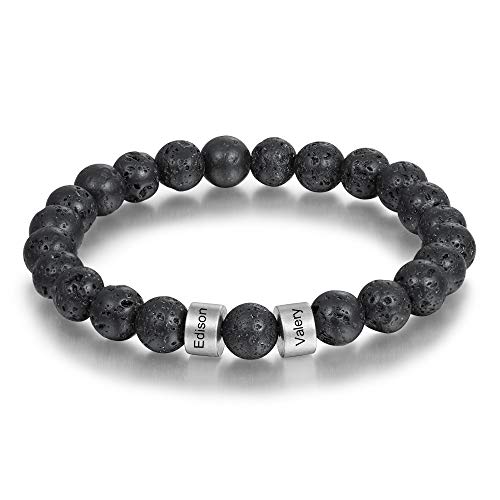 kaululu Personalisiert Armbander mit 2 Namen Herren Männer Perlenarmband Stein Armband mit Einstellbar Geschenk für Vatertag Valentinstag Weihnachten von kaululu