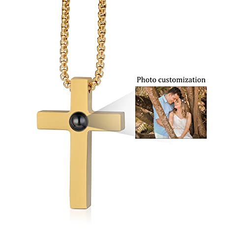 kaululu Personalisiert Foto Projektion Bild Kreuz Kette für Damen Halskette Anhänger Geschenk für Mutter Kinder Paar Weihnachten Valentinstag Geburtstag Rosegold Farbfoto von kaululu