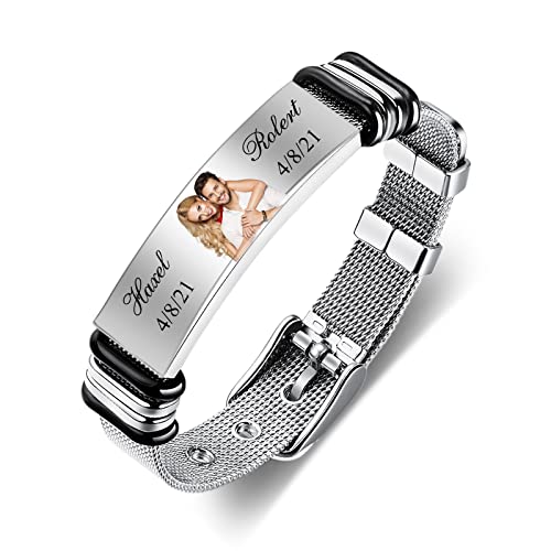 kaululu Personalisierte Armbänder mit Gravur Namen Foto Schmuck Herren Damen Paare Armband Edelstahl für Männer & Frauen Geschenk für Weihnachten Vatertag Geburtstag (Bunt Silber) von kaululu