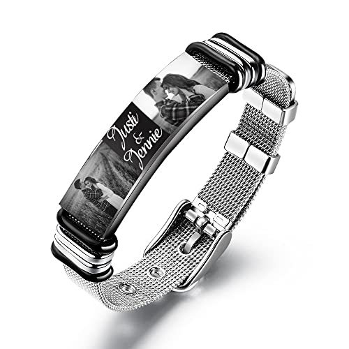 kaululu Personalisierte Armbänder mit Namen Gravur Foto Schmuck Herren Damen Paare Armband Edelstahl mit Partnerarmband für Männer & Frauen Geschenk (Schwarz) von kaululu