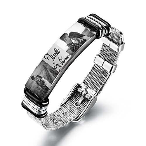 kaululu Personalisierte Armbänder mit Namen Gravur Foto Schmuck Herren Damen Paare Armband Edelstahl mit Partnerarmband für Männer & Frauen Geschenk (Silber) von kaululu