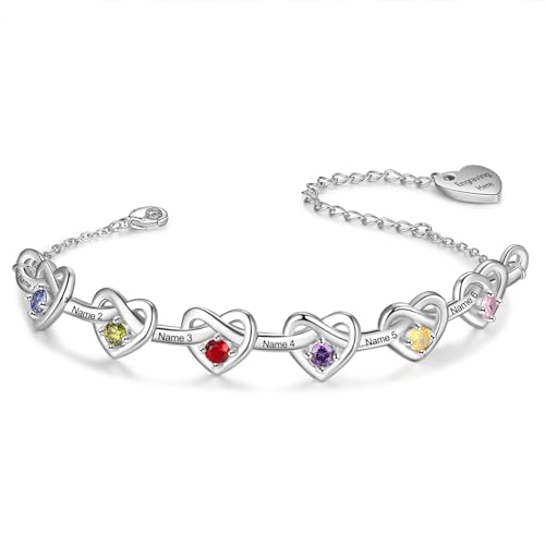 kaululu Personalisierte Damen Armband mit Gravur Namen Herz Armband mit Geburtssteinen für Mama Frau Oma Frauen Jewerly Geschenke Weihnachten Muttertag von kaululu
