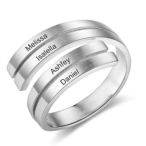 kaululu Personalisierte Damen Ringe mit Namen Gravur Silber Edelstahl Kreuz Ringe Schmuck Ring Geschenk für BFF Mutter Tochter (names 4) von kaululu