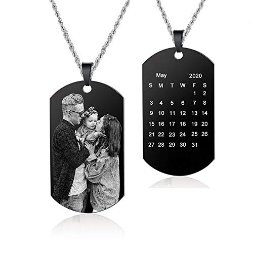 kaululu Personalisierte Foto Kette Dog Tag Gravur Namen Datum Anhänger Paar Halskette Damen Männer Ketten Silber/Blau/Schwarz (Black #1) von kaululu