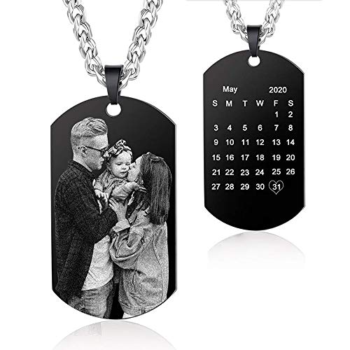 kaululu Personalisierte Foto Kette Dog Tag Gravur Namen Datum Anhänger Paar Halskette Damen Männer Ketten Silber/Blau/Schwarz (Black #2) von kaululu