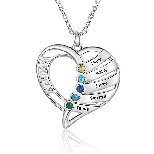 kaululu Personalisierte Kette Damen Kette mit Namen der Kinder Herz Halskette mit Gravur Namenskette Silber Anhänger kette für Mama, Frau, Freundin, Tochter, Geburtstagsgeschenke von kaululu