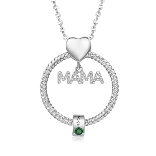 kaululu Personalisierte Kette für Frauen,Kreis-Namenskette für Mütter mit Geburtsstein-Anhänger für Mutter und Ehefrau von kaululu