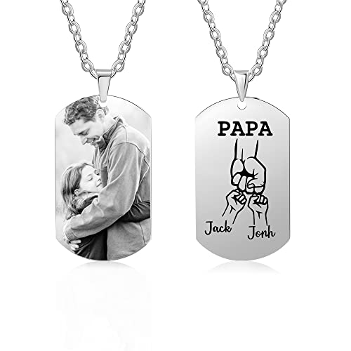 kaululu Personalisierte Kette mit Bild Edelstahlkette Herren Kette mit Namen der Familie Kettenanhänger Silber Kette mit Gravur Personalisierte Geschenke Männer Vatertagsgeschenk von Sohn von kaululu