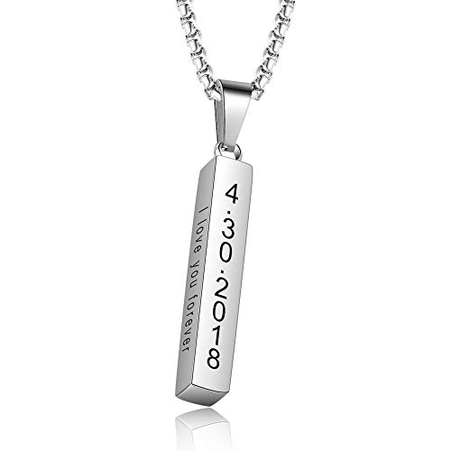 kaululu Personalisierte Kette mit Namen für Herren Damen Halsketten mit Gravur Edelstahl Bar Anhänger Namenskette für Paar Männer Frauen Geschenk für Valentinstag/Geburtstag/Königstag Silber#2 von kaululu