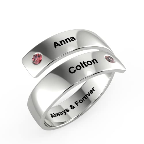kaululu Personalisierte Name Ring für Frauen Twist Ring Versprechen Ring Verlobungsring für Sie Mama Geschenke für Geburtstag Jahrestag (Silber-2) von kaululu