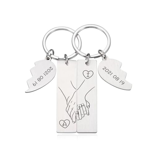 kaululu Personalisierte Schlüsselanhänger mit Namen Text Gravur für Paar 2er Set Schlüsselanhänger für Partner Edelstahl Schlüsselanhänger Buchstabe Partner Jahrestag Geschenk für ihn Sie (Silber-3) von kaululu